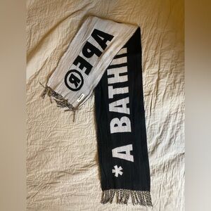 Vintage A Bathing Ape Bape Logo Reversible Scarf Black & Gray Cashmere Rare